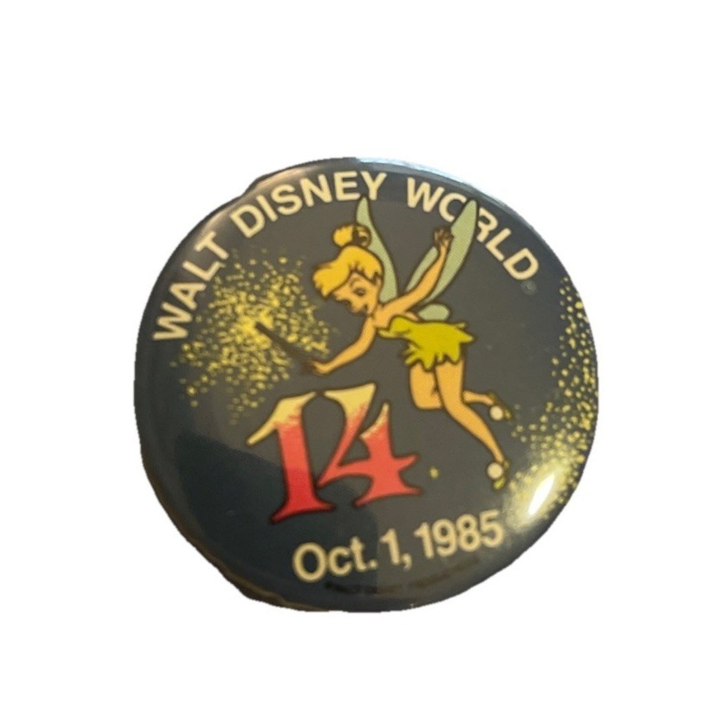 Vintage Walt Disney World 14th Anniversary 1985 Tinkerbell Pin Pinback Button